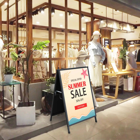 Heavy Duty Slide In A Frame Sidewalk Sign 24x36 Inches Double Sided Steel Frame Only Easy Poster Change displayed outside a store