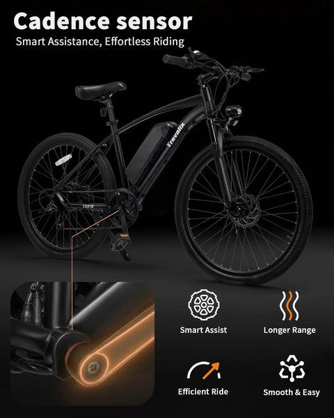 Mountain Electric Bike For Adults With 500W Peak Motor And Cadence Sensor 26-inch black frame and rear hub close-up