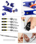 All In One 124 Piece 3D Printer Tool Kit With Carry Case For Finishing Cleaning Nozzles Trimming And Sanding Pro Grade Mini Rotary Tool And Modeler Tools For Easy Print Cleanup And Maintenance, showing tools and use examples.