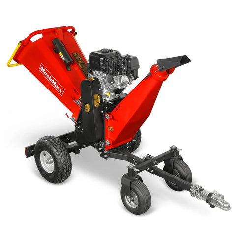 6 Inch Wood Chipper Shredder Mulcher Powered By ZONSEN 459cc 15HP Gas Engine With Electric Start, on towable wheels, red