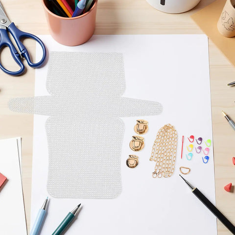 3 Sets Plastic Canvas Mesh Sheets Purse Making Kit With Hardware For Structured Bags Embroidered Handbag Craft Supplies To Prevent Sagging And Make Designs Pop, white mesh sheets and gold clasps