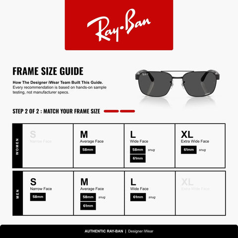 Ray-Ban frame size guide with XX-Large Oversized Square Black Sunnies With Polarized Grey Chromance Lenses For Wide Faces