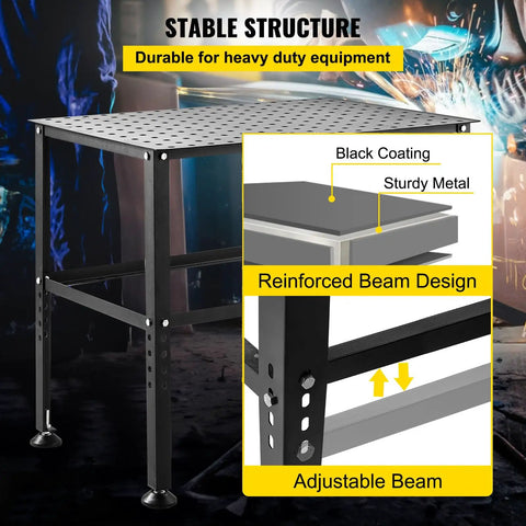 Heavy Duty Steel Welding Table And Workbench 36 By 24 Inches featuring reinforced beam design and adjustable feet, ideal for durable applications.