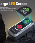 Beefed Up Jump Starter With Air Compressor And Tire Inflator 150 PSI Portable 12V Jump Box LED display on rocky surface