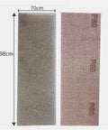 Get This Awesome 30 Pack Of 70x198mm Hook And Loop Sandpaper Sheets With 80 To 400 Grit Ranges For Orbital Sanders Made For Trimming And Drywall Work, showing two 70x198mm sandpaper sheets.