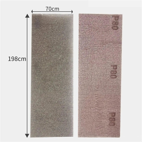 Get This Awesome 30 Pack Of 70x198mm Hook And Loop Sandpaper Sheets With 80 To 400 Grit Ranges For Orbital Sanders Made For Trimming And Drywall Work, showing two 70x198mm sandpaper sheets.
