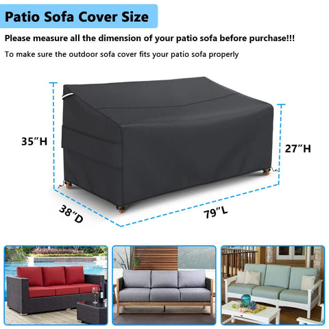 Heavy Duty Waterproof Outdoor Sofa Cover For A 3 Seater Loveseat, All Weather Protection, Snug Fit With Adjustable Strap, 79x37x35 Inches, Black