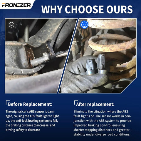 Built Tough Front Abs Wheel Speed Sensor Pair Left And Right For Chevy Silverado Tahoe Suburban Avalanche Express Sierra Yukon Xl Plug And Play Replacement before and after installation comparison.