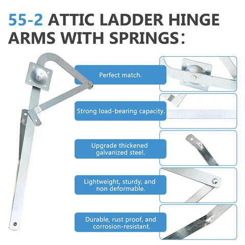 55-2 Attic Ladder Hinge Arms With Springs No Fuss Replacement Kit zinc construction details and features