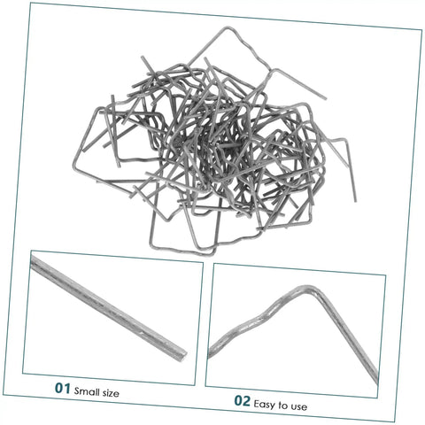 Close-up of metal staples from Hot Plastic Welding Staples Kit For Car Bumpers, DIY Quick Fix For Cracks And Damage, Easy To Use.