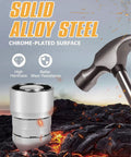 M14x1.5 Wheel Locking Lug Nuts Set Of 6 Conical 60 Degree Seat 1.5 Inch Length chrome-plated solid alloy steel nut with hammer on rocky background.