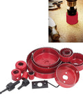 Pro Bi Metal Hole Saw Kit With 13 Sizes Plus Drill Bit, Hex Wrench And Opener For Cutting Soft Wood Plywood PVC Sheets Smoothly Today on wood panel