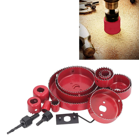 Pro Bi Metal Hole Saw Kit With 13 Sizes Plus Drill Bit, Hex Wrench And Opener For Cutting Soft Wood Plywood PVC Sheets Smoothly Today on wood panel