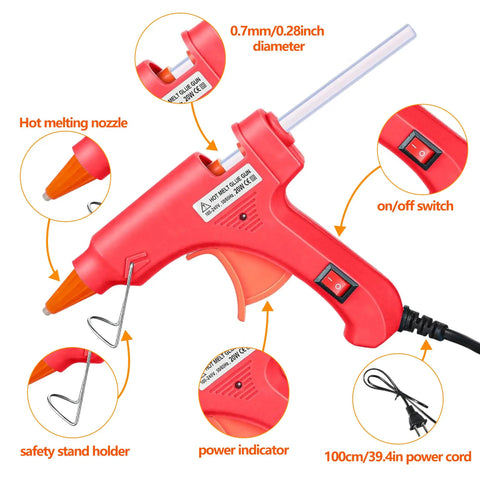 Red Eight Piece Mini Hot Glue Gun Kit For Crafts And DIY Projects Multicolor 20 Watt Glue Guns With Anti Drip And Heat Resistant Design
