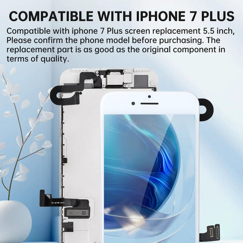 iPhone 7 Plus Screen Replacement Kit With Full Front Assembly Including Home Button Front Camera Ear Speaker Earpiece Frame And Screen Protector Plus Repair Tools A1784 A1785 A1661 close-up