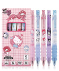 Cartoon Ballpoint Pen 5 Pack With Spring Loaded Tip And Soft Silicone Grip Sleeve in cute pink and blue designs