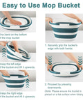 Collapsible 4.2 Gallon Mop Bucket with handle shown in steps for folding and unfolding, silicone design, easy use.