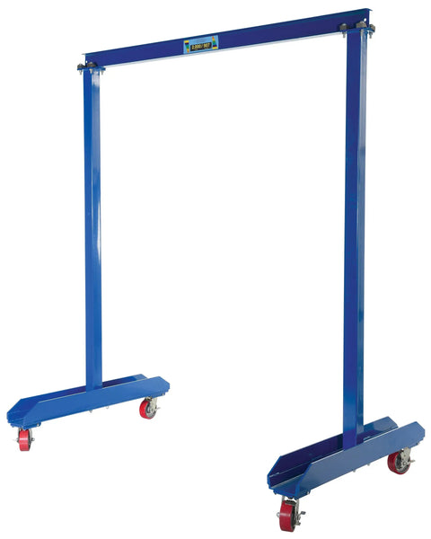 Top Shelf Portable Steel Gantry Crane For Garage Or Shop Use Featuring No Fuss Bolt Assembly Smooth Rolling Casters And A Rock Solid Two Thousand Pound Lift Capacity In Durable Blue.