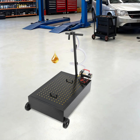 Cool Electric Oil Drain Pan With Pump And Hose For Cars Trucks Rvs, 20 Gal Steel Cart On Wheels for easy garage waste removal.