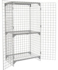 Built Tough Commercial Wire Mesh Security Locker With Heavy Duty Double Doors Premium Adjustable Shelf No Sweat Setup Hella Secure Latch For Shop Warehouse In Durable Gray, open with two shelves.