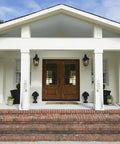 Rock Solid Outdoor Handicap Grab Bar For Steps Heavy Duty Wall Mount Handrail with smooth matte finish on brick porch steps.