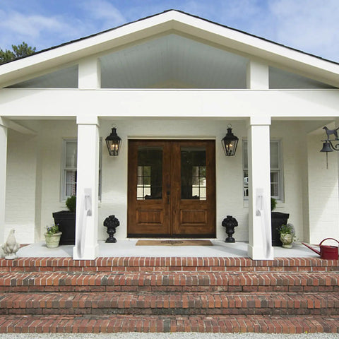 Rock Solid Outdoor Handicap Grab Bar For Steps Heavy Duty Wall Mount Handrail with smooth matte finish on brick porch steps.