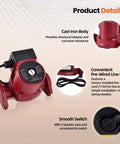 Heavy Duty Three Speed Water Circulator Pump Replacement For Hydronic Heating Systems 115 Volts UPS1558FRC with cast iron body and pre-wired line cord.