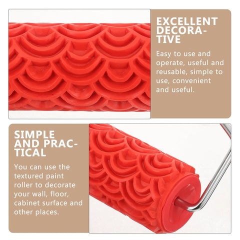 Rubber Texture Paint Roller For Easy Peasy Wall Embossing And Quick Home Reno Makeovers That Deck Out Your Space With Knockout Decorative Finishes And Zero Stress close-up of flexible red rubber design showing embossed pattern.