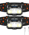 Rechargeable Dual Pack LED Headlamp With Motion Sensor Ultra Bright Waterproof Headlight In White And Red Light 8 Modes