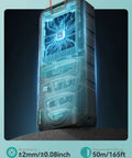 130Ft Laser Distance Meter With Dual Bubble Levels Handy Digital Laser Ruler Backlit LCD shown on a stand, close-up.