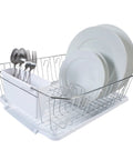 3 Piece Dish Rack Set With Cutlery Basket And Drainboard Tray Self Draining Open Wire Countertop Drying Rack In Chrome White