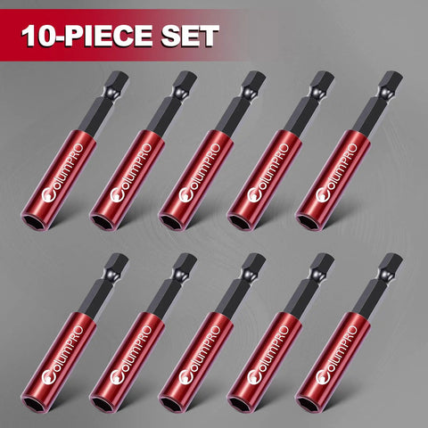 Ten Piece Magnetic Extension Bit Holder Set With Hex Shank One Quarter Inch S2 Steel Bits Aluminum Alloy Sleeve Quick Change