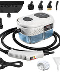 Grab And Go Handheld Steam Cleaner With 1000ml Water Tank For Extended Runtime with multiple attachments and hose.