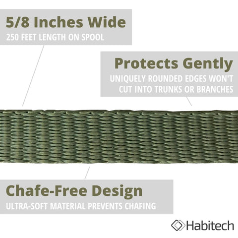 250 Ft Tree Tie Strap For Staking And Guying, 1800 Lb Strength, Olive Green, Made In USA, 5/8 Inches Wide Chafe-Free Design