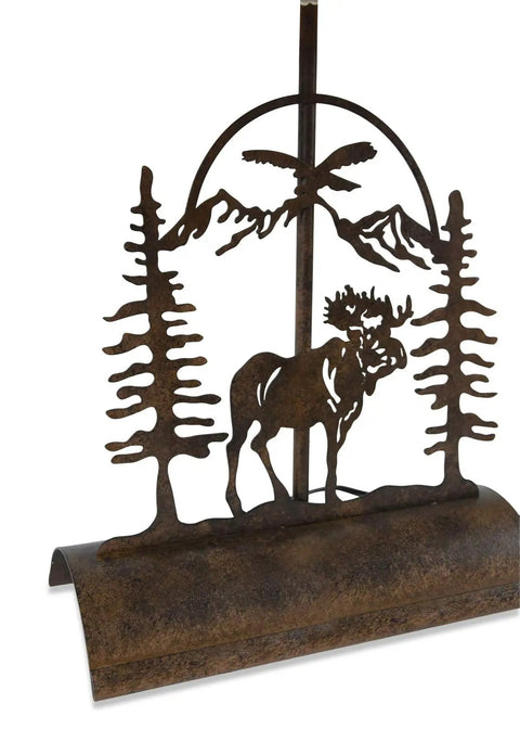 Moose Table Lamp With Rustic Patina 26 Inch Tall Inline Dimmer UL Listed 7.5 Foot Cord Cabin Living Room Lighting Cozy Rustic Vibe Ideal