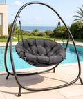 Hammock Hanging Chair With Stand Round Shaped Swing Chair For Indoor Or Outdoor Use With Padded Cushion by a poolside