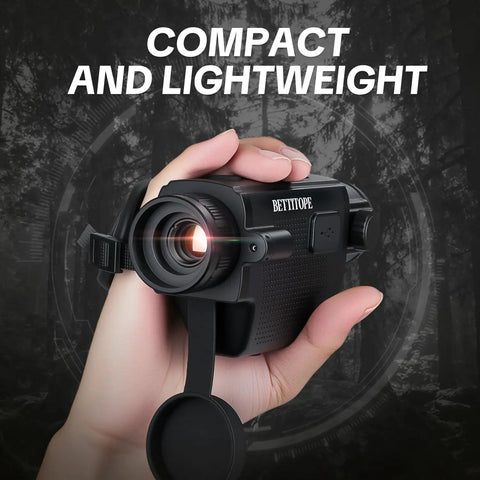 Hand holding Beefed Up Thermal Imaging Monocular with 256x192 IR Resolution, 13mm Lens, 50Hz Night Vision, outdoors.