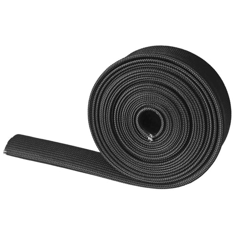 Heat Resistant Fiberglass Shield Sleeve For Car Wires And Hoses, 16 Feet Long, 20mm Inner Diameter in black roll close-up.