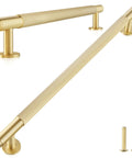 Two Pack Solid Brass Cabinet Pulls With Grooved Gold Bar Handles, 12.6 Inch Center To Center, 15.2 Inch Total Length, Brushed Brass Finish