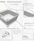 Collapsible Wash Basin 9L With Drain Plug Foldable Dish Tub For On The Go Camping And RV Kitchen Portable Sink gray with handles