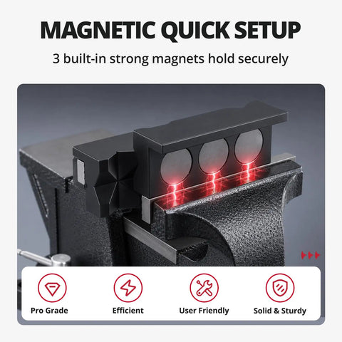 Professional Grade 4 Inch Magnetic Vise Jaw Pads Crafted From Heavy Duty Solid Aluminum AN Fitting Protectors on a bench vise.