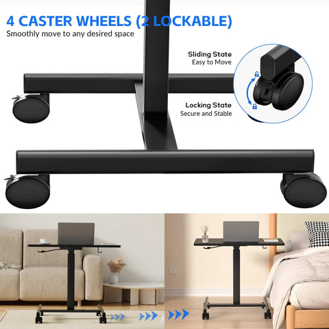Mobile Laptop Standing Desk With Adjustable Height And Smooth Wheels, Compact Rolling Computer Desk Cart in Black