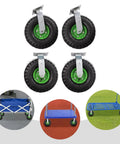 Heavy Duty 10 Inch Pneumatic Caster Set Of 4 With 2 Swivel And 2 Rigid Casters, 700 Lb Capacity, displayed with carts and trailers.