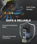 Auto Sump Pump With Half HP Submersible Motor 2500 GPH Capacity, showing anti-clog design and corrosion-resistant build.