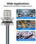 M12 4 Pin A Coded Male Aviation Connector Cable in industrial usage with packaging, robotic, and pharmaceutical systems applications