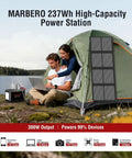 Couple camping with Portable 237Wh Solar Generator with Foldable 60W Panel 300W Pure Sine Wave Power Station by a tent.