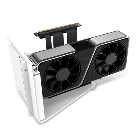 Vertical GPU Mounting Kit With 175mm PCIe 4x16 Riser Cable Heavy Duty Steel Bracket White GPU Holder showcasing graphics card