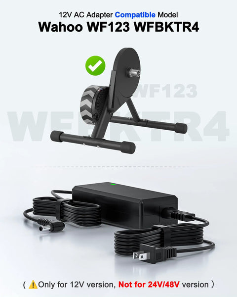 12V Power Cord For Wahoo Kickr Core And WF123 Trainer Universal AC Power Supply Adapter with WF123 WFBKTR4 compatibility