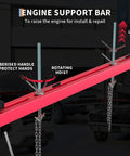 Engine Support Bar 1100 Lb Capacity With Dual Hooks And 2 Point Lift Transverse Engine Hoist For Home Garages And Auto Repair Shops Red Workhorse Tool For Engine Removal And Transmission Work, red steel bar with chains