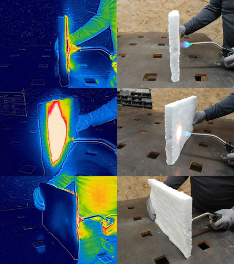 Kickass Heavy Duty Ceramic Fiber Insulation Blanket One Inch Thick By Twelve By Twenty Four Inches Size Two Thousand Four Hundred Degree Fahrenheit Fireproof Heat Barrier in thermal testing.